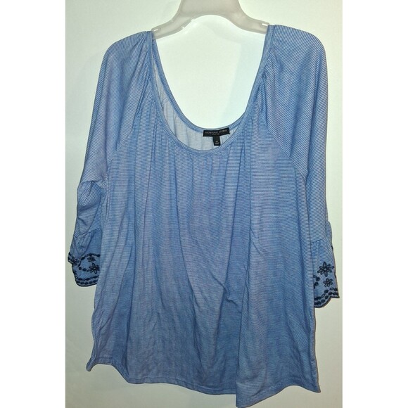 Signature Studio Striped Embroidered 3/4 Sleeve Blouse Sz 2X - Picture 1 of 3